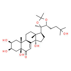 ChemSpider 2D Image | (2beta,3beta,5beta,17beta)-2,3,5,14-Tetrahydroxy-17-[(4R,5R)-5-(3-hydroxy-3-methylbutyl)-2,2,4-trimethyl-1,3-dioxolan-4-yl]androst-7-en-6-one | C30H48O8