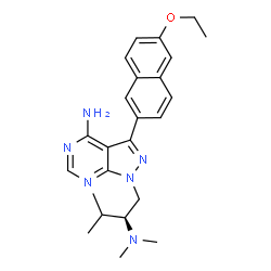 ChemSpider 2D Image | 1-[(2s)-2-(Dimethylamino)-3-Methylbutyl]-3-(6-Ethoxynaphthalen-2-Yl)-1h-Pyrazolo[3,4-D]pyrimidin-4-Amine | C24H30N6O