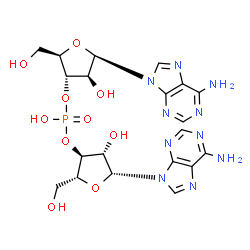 ChemSpider 2D Image | bis[(2R,3S,4S,5R)-5-(6-aminopurin-9-yl)-4-hydroxy-2-(hydroxymethyl)tetrahydrofuran-3-yl] hydrogen phosphate | C20H25N10O10P