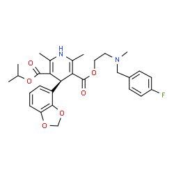 ChemSpider 2D Image | 2-[(4-Fluorobenzyl)(methyl)amino]ethyl isopropyl (4R)-4-(1,3-benzodioxol-4-yl)-2,6-dimethyl-1,4-dihydro-3,5-pyridinedicarboxylate | C29H33FN2O6