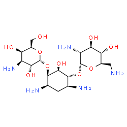 ChemSpider 2D Image | (1R,2S,3R,4S,6R)-4,6-Diamino-3-[(2,6-diamino-2,6-dideoxy-alpha-D-glucopyranosyl)oxy]-2-hydroxycyclohexyl 3-amino-3-deoxy-alpha-D-galactopyranoside | C18H37N5O10