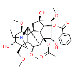 ChemSpider 2D Image | (1beta,3alpha,6alpha,14alpha,15alpha,16beta,17R)-8-Acetoxy-20-ethyl-3,13,15-trihydroxy-1,6,16-trimethoxy-4-(methoxymethyl)aconitan-14-yl benzoate | C34H47NO11