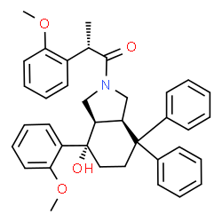 ChemSpider 2D Image | (2S)-1-[(3aR,4S,7aR)-4-Hydroxy-4-(2-methoxyphenyl)-7,7-diphenyloctahydro-2H-isoindol-2-yl]-2-(2-methoxyphenyl)-1-propanone | C37H39NO4