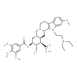 ChemSpider 2D Image | Methyl (15beta,16alpha,17beta,18alpha,20alpha)-1-[2-(diethylamino)ethyl]-11,17-dimethoxy-18-[(3,4,5-trimethoxybenzoyl)oxy]yohimban-16-carboxylate | C39H53N3O9