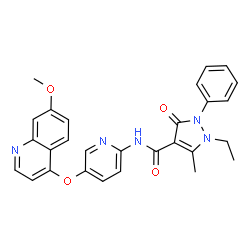 ChemSpider 2D Image | 1-ethyl-N-[5-[(7-methoxy-4-quinolyl)oxy]-2-pyridyl]-5-methyl-3-oxo-2-phenyl-pyrazole-4-carboxamide | C28H25N5O4