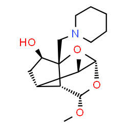 ChemSpider 2D Image | (1R,3S,4R,6R,7R,8S,10S)-8-Methoxy-10-methyl-3-(1-piperidinylmethyl)-2,9-dioxatricyclo[4.3.1.0~3,7~]decan-4-ol | C16H27NO4
