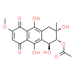 ChemSpider 2D Image | (1S,2R,3S)-1,3,9,10-Tetrahydroxy-6-methoxy-3-methyl-5,8-dioxo-1,2,3,4,5,8-hexahydro-2-anthracenyl acetate | C18H18O9