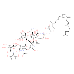ChemSpider 2D Image | (2R)-3-{[{[(2R,3S,4R,5S,6R)-3-{[(2S,3S,4S,5S,6S)-3-Acetamido-5-{[(2S,3S,4R,5S,6S)-3-acetamido-4-hydroxy-6-methyl-5-({(2R,3S,4S,5R,6R)-3,4,5-trihydroxy-6-[(2-hydroxy-5-oxo-1-cyclopenten-1-yl)carbamoyl]
tetrahydro-2H-pyran-2-yl}oxy)tetrahydro-2H-pyran-2-yl]oxy}-4-hydroxy-6-({[(2R,3S,4S,5S,6S)-3,4,5-trihydroxy-6-(hydroxymethyl)tetrahydro-2H-pyran-2-yl]oxy}methyl)tetrahydro-2H-pyran-2-yl]oxy}-6-carbamo
yl-4-(carbamoyloxy)-5-hydroxy-5-methyltetrah | C69H108N5O34P