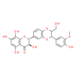 ChemSpider 2D Image | (2R,3R)-3,5,7,8-Tetrahydroxy-2-[3-(4-hydroxy-3-methoxyphenyl)-2-(hydroxymethyl)-2,3-dihydro-1,4-benzodioxin-6-yl]-2,3-dihydro-4H-chromen-4-one | C25H22O11