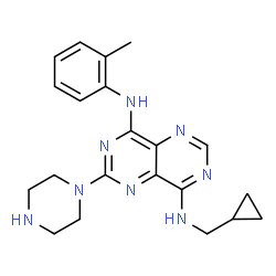 ChemSpider 2D Image | N~8~-(Cyclopropylmethyl)-N~4~-(2-methylphenyl)-2-(1-piperazinyl)pyrimido[5,4-d]pyrimidine-4,8-diamine | C21H26N8