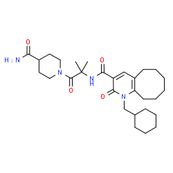 ChemSpider 2D Image | N-[1-(4-Carbamoyl-1-piperidinyl)-2-methyl-1-oxo-2-propanyl]-1-(cyclohexylmethyl)-2-oxo-1,2,5,6,7,8,9,10-octahydrocycloocta[b]pyridine-3-carboxamide | C29H44N4O4