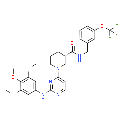 ChemSpider 2D Image | (3S)-N-[3-(Trifluoromethoxy)benzyl]-1-{2-[(3,4,5-trimethoxyphenyl)amino]-4-pyrimidinyl}-3-piperidinecarboxamide | C27H30F3N5O5