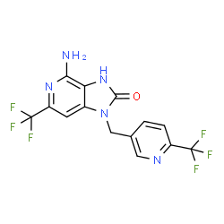 ChemSpider 2D Image | 4-Amino-6-(trifluoromethyl)-1-{[6-(trifluoromethyl)-3-pyridinyl]methyl}-1,3-dihydro-2H-imidazo[4,5-c]pyridin-2-one | C14H9F6N5O