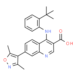 ChemSpider 2D Image | 4-[(2-Tert-Butylphenyl)amino]-7-(3,5-Dimethyl-1,2-Oxazol-4-Yl)quinoline-3-Carboxylic Acid | C25H25N3O3