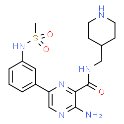 ChemSpider 2D Image | 3-Amino-6-{3-[(methylsulfonyl)amino]phenyl}-N-(4-piperidinylmethyl)-2-pyrazinecarboxamide | C18H24N6O3S