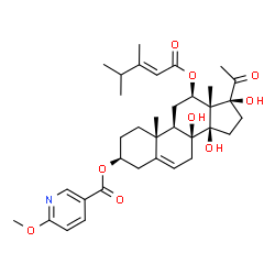 ChemSpider 2D Image | (3beta,12beta,14beta,17alpha)-12-{[(2E)-3,4-Dimethyl-2-pentenoyl]oxy}-8,14,17-trihydroxy-20-oxopregn-5-en-3-yl 6-methoxynicotinate | C35H47NO9