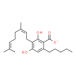 ChemSpider 2D Image | 3-[(2Z)-3,7-Dimethyl-2,6-octadien-1-yl]-2,4-dihydroxy-6-pentylbenzoate | C22H31O4
