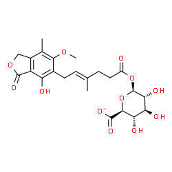ChemSpider 2D Image | 1-O-[(4E)-6-(4-Hydroxy-6-methoxy-7-methyl-3-oxo-1,3-dihydro-2-benzofuran-5-yl)-4-methyl-4-hexenoyl]-beta-D-glucopyranuronate | C23H27O12