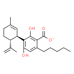 ChemSpider 2D Image | 2,4-Dihydroxy-3-[(1R,6R)-6-isopropenyl-3-methyl-2-cyclohexen-1-yl]-6-pentylbenzoate | C22H29O4