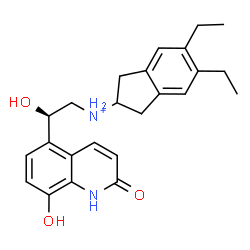 ChemSpider 2D Image | 5,6-Diethyl-N-[(2R)-2-hydroxy-2-(8-hydroxy-2-oxo-1,2-dihydro-5-quinolinyl)ethyl]-2-indanaminium | C24H29N2O3