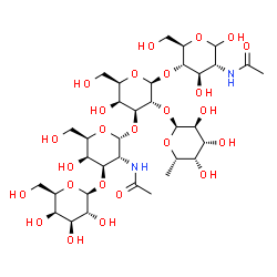 ChemSpider 2D Image | alpha-L-Fucp-(1->2)-[beta-D-Galp-(1->3)-alpha-D-GalpNAc-(1->3)]-beta-D-Galp-(1->4)-D-GlcpNAc | C34H58N2O25