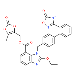 ChemSpider 2D Image | 3-{4'-[(2-Ethoxy-7-{[(5-methyl-2-oxo-1,3-dioxol-4-yl)methoxy]carbonyl}-1H-benzimidazol-1-yl)methyl]-2-biphenylyl}-5-oxo-1,2,4-oxadiazol-4-ide | C30H23N4O8