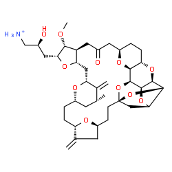 ChemSpider 2D Image | (2S)-2-Hydroxy-3-[(1S,3S,6S,9S,12S,14R,16R,18S,20R,21R,22S,26R,29S,31R,32S,33S,35R,36S)-21-methoxy-14-methyl-8,15-bis(methylene)-24-oxo-2,19,30,34,37,39,40,41-octaoxanonacyclo[24.9.2.1~3,32~.1~3,33~.1
~6,9~.1~12,16~.0~18,22~.0~29,36~.0~31,35~]hentetracont-20-yl]-1-propanaminium | C40H60NO11
