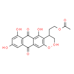 ChemSpider 2D Image | 3-(4-Acetoxy-1-hydroxy-2-butanyl)-4,5,7-trihydroxy-9,10-dioxo-9,10-dihydro-2-anthracenolate | C20H17O9