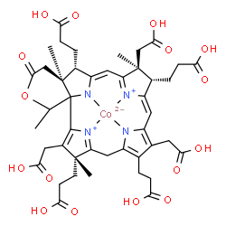 ChemSpider 2D Image | {3,3',3'',3'''-[(4R,13S,14S,18S,19S)-3,9,14-Tris(carboxymethyl)-4,14,19,23-tetramethyl-21-oxo-22-oxa-24,25,26,27-tetraazahexacyclo[15.6.1.1~2,5~.1~7,10~.1~12,15~.0~1,19~]heptacosa-2,5(27),7,9,11,15(25
),16-heptaene-4,8,13,18-tetrayl-kappa~4~N~24~,N~25~,N~26~,N~27~]tetrapropanoato(2-)}cobalt | C44H50CoN4O16