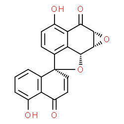ChemSpider 2D Image | (1R,6a'R,7a'R,7b'R)-5,5'-Dihydroxy-7a',7b'-dihydro-4H-spiro[naphthalene-1,2'-oxireno[2,3]naphtho[1,8-bc]furan]-4,6'(6a'H)-dione | C20H12O6