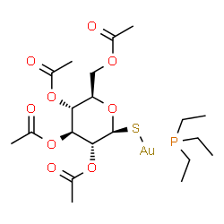 ChemSpider 2D Image | (2,3,4,6-Tetra-O-acetyl-1-thio-beta-D-glucopyranosato-kappaS~1~)gold - triethylphosphine (1:1) | C20H34AuO9PS