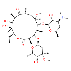 ChemSpider 2D Image | (3R,4S,5S,6R,7R,9R,11R,12R,13S,14R)-6-{[(2S,3R,4S,6R)-4-(Dimethylamino)-3-hydroxy-6-methyltetrahydro-2H-pyran-2-yl]oxy}-14-ethyl-12,13-dihydroxy-4-{[(2R,4R,5R,6S)-5-hydroxy-4-methoxy-4,6-dimethyltetra
hydro-2H-pyran-2-yl]oxy}-7-methoxy-3,5,7,9,11,13-hexamethyloxacyclotetradecane-2,10-dione | C38H69NO13