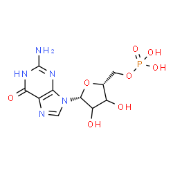ChemSpider 2D Image | 2-Amino-9-(5-O-phosphono-beta-D-glycero-pentofuranosyl)-1,9-dihydro-6H-purin-6-one | C10H14N5O8P