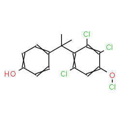 ChemSpider 2D Image | 2,3,5-Trichloro-4-[2-(4-hydroxyphenyl)-2-propanyl]phenyl hypochlorite | C15H12Cl4O2
