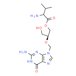 ChemSpider 2D Image | (2S)-2-[(2-Amino-6-oxo-1,6-dihydro-9H-purin-9-yl)methoxy]-3-hydroxypropyl valinate | C14H22N6O5
