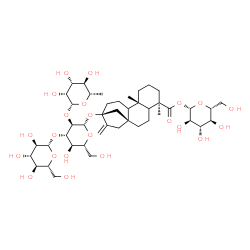 ChemSpider 2D Image | 1-O-[(5xi,8alpha,9xi,10alpha,13alpha)-13-{[6-Deoxy-beta-L-mannopyranosyl-(1->2)-[beta-D-glucopyranosyl-(1->3)]-beta-D-glucopyranosyl]oxy}-19-oxokaur-16-en-19-yl]-beta-D-glucopyranose | C44H70O22