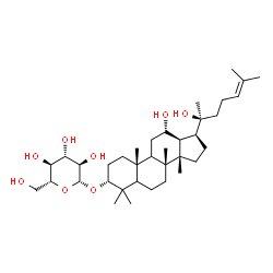 ChemSpider 2D Image | (3alpha,5xi,9xi,12alpha,13alpha,14beta)-12,20-Dihydroxydammar-24-en-3-yl beta-D-glucopyranoside | C36H62O8