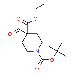 ChemSpider 2D Image | 1-tert-butyl 4-ethyl 4-formylpiperidine-1,4-dicarboxylate | C14H23NO5