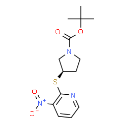ChemSpider 2D Image | (R)-tert-Butyl 3-((3-nitropyridin-2-yl)thio)pyrrolidine-1-carboxylate | C14H19N3O4S