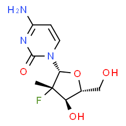ChemSpider 2D Image | 4-Amino-1-(2-deoxy-2-fluoro-2-methyl-beta-D-arabinofuranosyl)-2(1H)-pyrimidinone | C10H14FN3O4