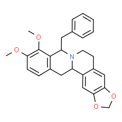ChemSpider 2D Image | 8-Benzyl-9,10-dimethoxy-5,8,13,13a-tetrahydro-6H-[1,3]dioxolo[4,5-g]isoquinolino[3,2-a]isoquinoline | C27H27NO4