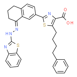 ChemSpider 2D Image | (E)-2-(8-(2-(Benzo[d]thiazol-2-yl)hydrazono)-5,6,7,8-tetrahydronaphthalen-2-yl)-5-(4-phenylbutyl)thiazole-4-carboxylic acid | C31H28N4O2S2