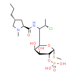 ChemSpider 2D Image | Methyl (5R)-5-[(2S)-2-chloro-1-{[(4R)-1-methyl-4-propyl-L-prolyl]amino}propyl]-2-O-phosphono-1-thio-beta-L-arabinopyranoside | C18H34ClN2O8PS