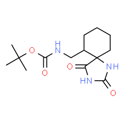 ChemSpider 2D Image | 2-Methyl-2-propanyl [(2,4-dioxo-1,3-diazaspiro[4.5]dec-6-yl)methyl]carbamate | C14H23N3O4