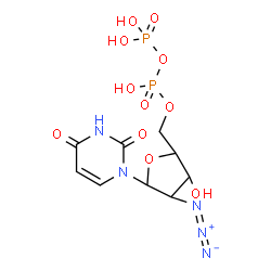 ChemSpider 2D Image | 1-{2-Azido-2-deoxy-5-O-[hydroxy(phosphonooxy)phosphoryl]pentofuranosyl}-2,4(1H,3H)-pyrimidinedione | C9H13N5O11P2