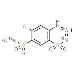 ChemSpider 2D Image | 6-Chloro(3-~13~C,2-~15~N)-2H-1,2,4-benzothiadiazine-7-(~15~N)sulfonamide 1,1-dioxide | C613CH6ClN15N2O4S2