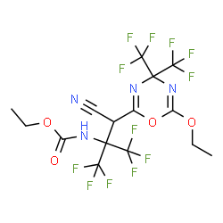 ChemSpider 2D Image | Ethyl (2-{cyano[6-ethoxy-4,4-bis(trifluoromethyl)-4H-1,3,5-oxadiazin-2-yl]methyl}-1,1,1,3,3,3-hexafluoro-2-propanyl)carbamate | C15H12F12N4O4