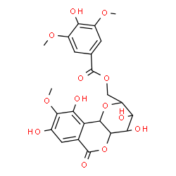 ChemSpider 2D Image | (3,4,8,10-Tetrahydroxy-9-methoxy-6-oxo-2,3,4,4a,6,10b-hexahydropyrano[3,2-c]isochromen-2-yl)methyl 4-hydroxy-3,5-dimethoxybenzoate | C23H24O13