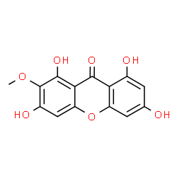 ChemSpider 2D Image | 1,3,6,8-Tetrahydroxy-2-methoxy-9H-xanthen-9-one | C14H10O7