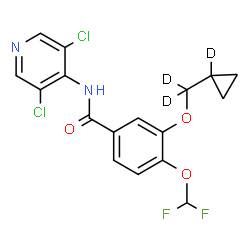 ChemSpider 2D Image | 3-{[(1-~2~H)Cyclopropyl(~2~H_2_)methyl]oxy}-N-(3,5-dichloro-4-pyridinyl)-4-(difluoromethoxy)benzamide | C17H11D3Cl2F2N2O3